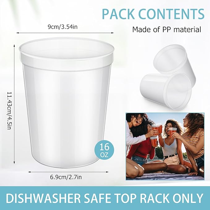 Yungyan 36 Pack 16 oz Stadium Cups Reusable Plastic Cups Blank Drink Stadium - Image 2