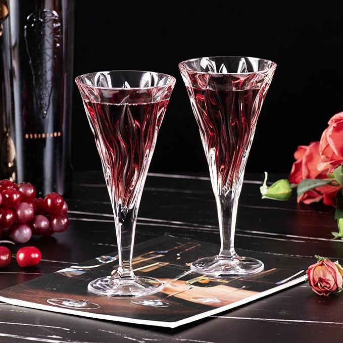KAMMAK Wine Glasses Set of 2, 7.8 oz Hand Blown Crystal Bordeaux Wine Glasses, Thin Rim & Long Stem, Perfect for Red & White, Daily Use, Wedding Anniversary or Birthday Gift with Gift Box, Bamboo