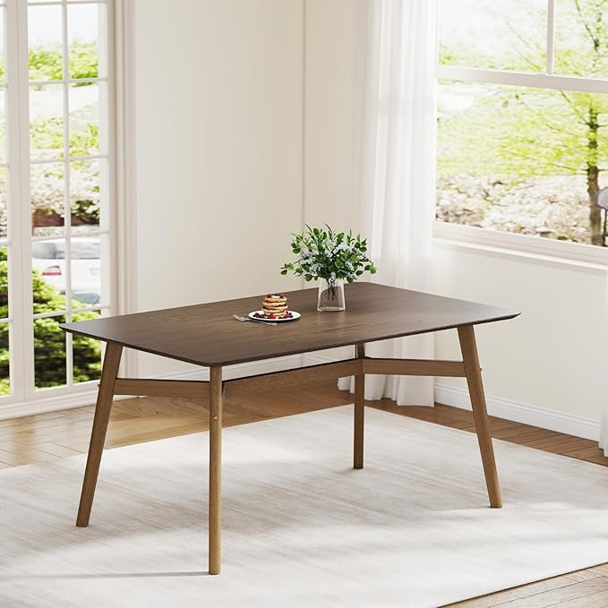 DUOMAY Modern Wooden Dining Table for 4-6 People, 59" Large Rectangular Dinner Table with Wood Legs for Home Dining Room Restaurant Farmhouse Kitchen, Brown