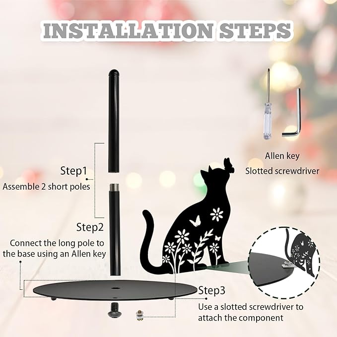 Cat Paper Towel Holder, Black Cat Countertop Kitchen Decor Indoor with Round Base, Cats Lover Gifts, Iron Kitty Napkin Holder Stand Accessories for Bathroom Kitchen Dining, 2 PCS