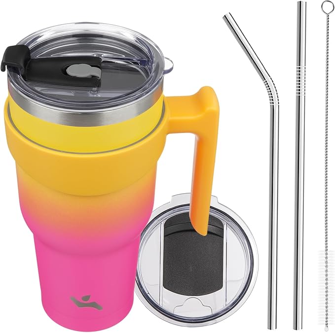 Konokyo 40 oz Tumbler with Handle and Straw, Insulated Travel Mug | Rainbow; by Konokyo