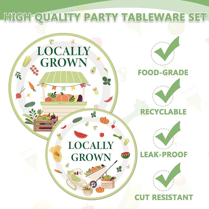 EUOYUFO 96Pcs Locally Grown Baby Shower Paper Plates Napkins Forks Locally - Image 4
