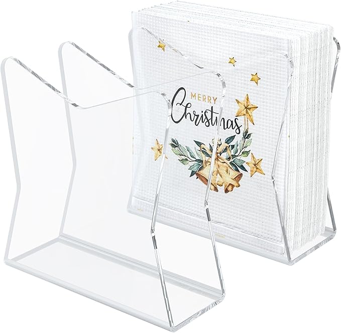 SILUT 2 Pack Clear Napkin Holder for Table, Kitchen Napkins Holder, Cocktail Napkin Holder, Napkin Dispenser for for Restaurant, Bar napkin holder, Napkin Freestanding Holder