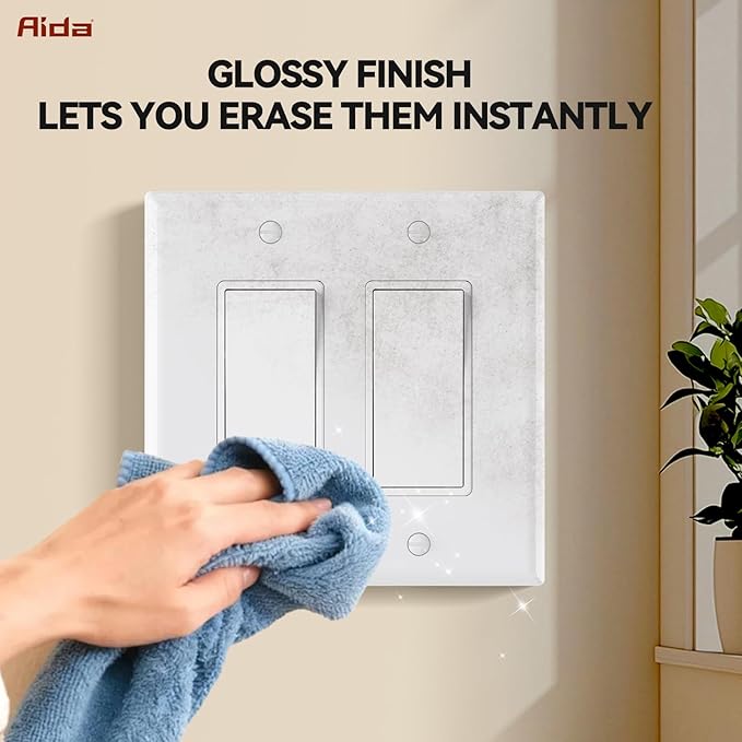 AIDA 2-Gang Decorative Wall Plates, 4.88" H x 4.94" L - Unbreakable Thermoplastic Faceplate Cover for Outlets and Switches, UL Listed - (4 Pack, Glossy White)