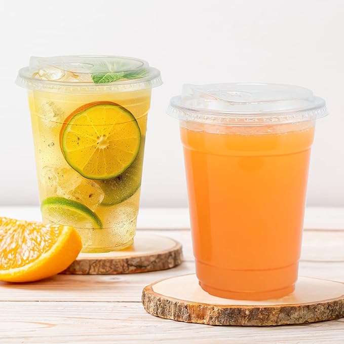 16 oz 100 Pack Clear Plastic Cups with Lids, Sturdy Iced Coffee Cups with Sip Lids, Disposable Food Safe Smoothie Cup for Cold Drinks, Juice, Milkshake