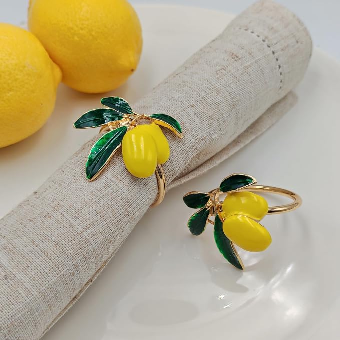 Lemon Napkin Rings Set of 12, Cheerful Gold Napkin Ring Tropical Fruit by MagicRealForBetterLife