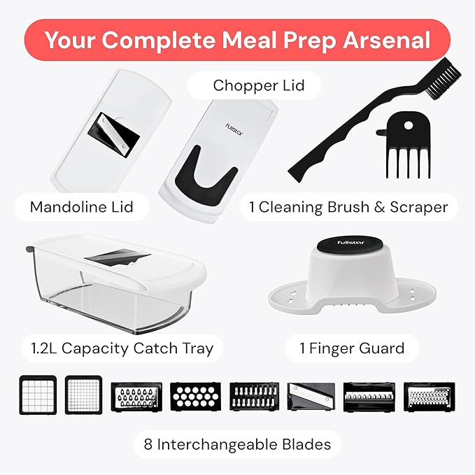 Fullstar The Original Pro Chopper - Vegetable Chopper and Spiralizer, Food Chopper with Container, Fruit Slicer, Kitchen Gadgets & Gifts, Home Essentials (8 in 1, White)