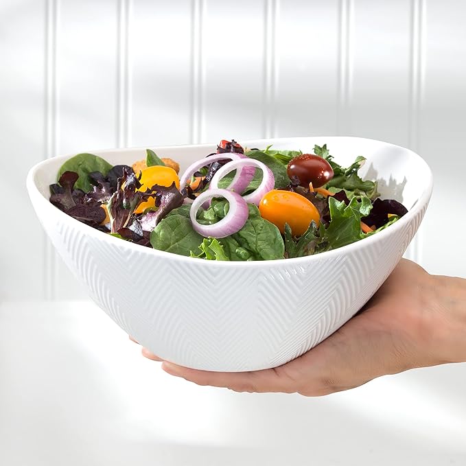 Euro Ceramica Highlands Collection Chip Resistant Semi Oval Salad, 4pc Bowl Set, white