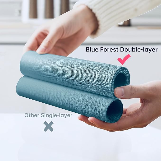 Blue Forest Placemats Set of 8,Dual-Layered Thickened Faux Linen Table Mats Heat Resistant Machine Washable Wrinkle Free Place Mats for Kitchen Dining Outdoor/Indoor (Sky Blue)
