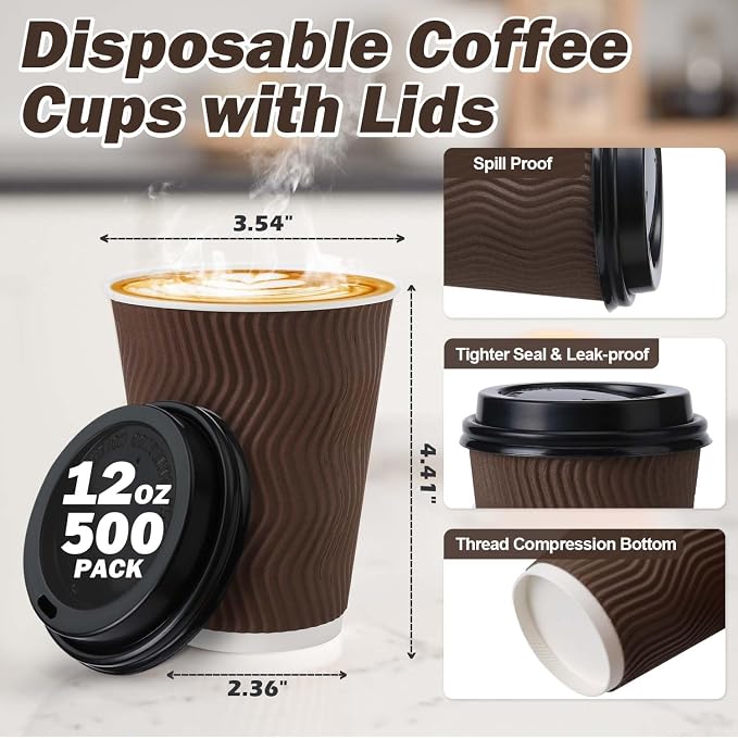 500 Pack 12 oz Insulated Disposable Paper Coffee Cups - Image 2