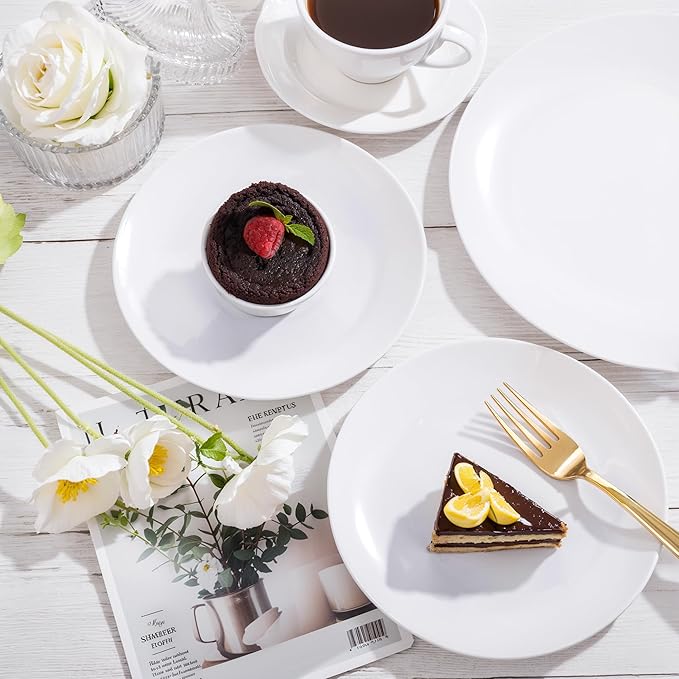 Nervure 100Pcs White Plastic Plates - 10.25inch Disposable White Dinner Plates - Heavy Duty Plastic Plate Ideal for Wedding & Party