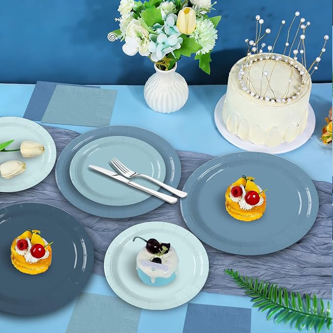 180Pcs Blue Paper Plates Party Supplies Paper Plates and Napkins Serve 60 | - Image 7
