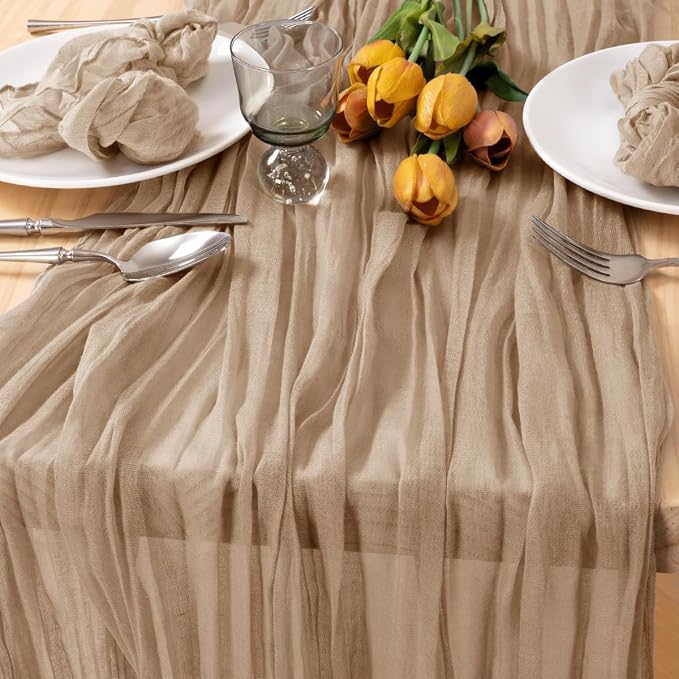 8 Pack Nude Cheesecloth Table Runner 10ft Boho Gauze Taupe Home Decor | - Image 3