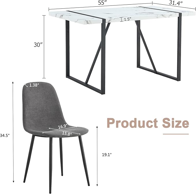 7 Piece Dining Table Set for 6,Modern Rectangle Dining Table and Fabric Dining Chairs 6,Kitchen Table and Chairs for 6,Ideal for Kitchen Dining Room