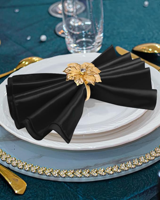 12 Pack Gold Napkin Rings and Cloth Napkins Set of 6, 17x17 Satin Cocktail - Image 3