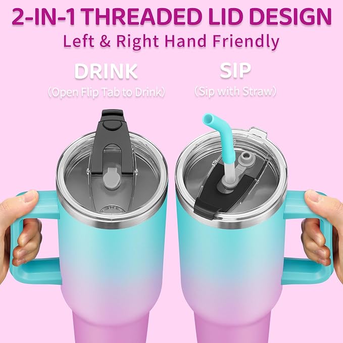 40 oz Tumbler with Handle and Straw 100% Leak-proof Coffee Tumbler Stainless - Image 4