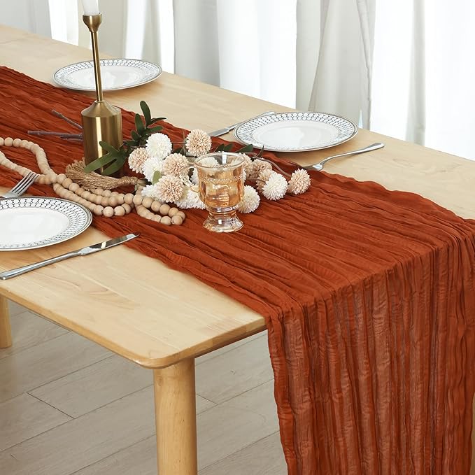 8 Pack Terracotta Cheesecloth Table Runner 120 Inch Boho Wedding Decor | - Image 4