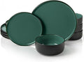 Dinnerware Set, 12 Piece Service for 4, Vase and Vessel, Ceramic 10.5” Dinner Plates, 8.2” Salad Plates and 20 oz Bowls, Stoneware, Somerset Collection (Black/Jade)