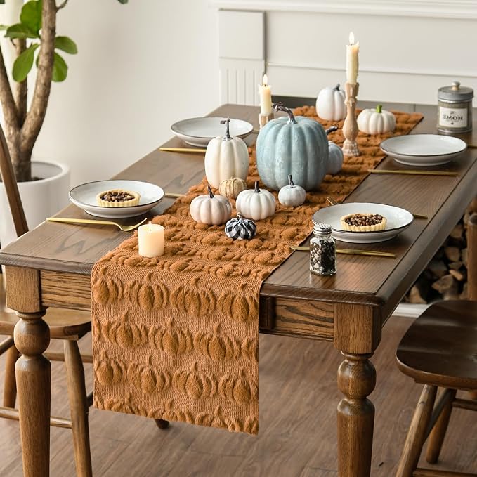 Artoid Mode Caramel Soft Faux Fur Pumpkins Fall Table Runner 13x36 Inch | - Image 6