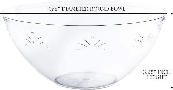 PLASTICPRO Disposable Round Serving Bowls, Party Snack or Salad Bowl, Small, Plastic Crystal Clear Pack of 8