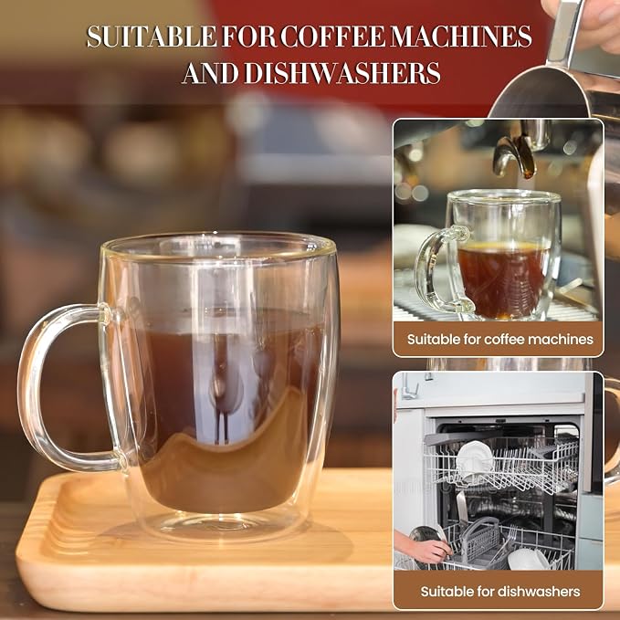 YUNCANG Double Wall Coffee Mugs, 16 Ounces-Clear Glass Cups - Image 5