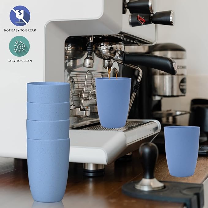 Wheat Straw Cups 6 PCS Good Alternative to Plastic Reusable Cups 12 oz Unbreakable Drinking Cup Reusable Dishwasher Safe Water Plastic Glasses Light Blue