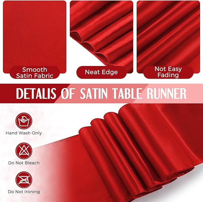Breling 24 Pack Black and Red Disposable Plastic Tablecloths and Satin Table Runner Set, 54 x 108 Inch Tablecloth, 12 x 108 Inch Table Runners for Wedding Graduation Birthday Baby Shower