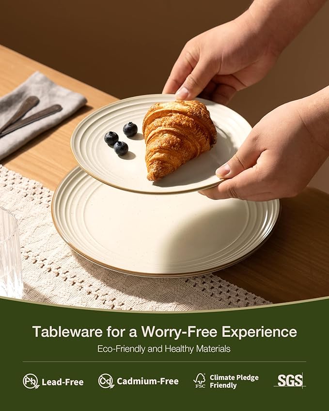 Famiware Jupiter Dinnerware Set, Plates and Bowls Dish Sets for 4 (12 Pieces), Microwave and Dishwasher Safe Stoneware Speckled Tableware, Chip and Scratch Resistant, Vanilla White