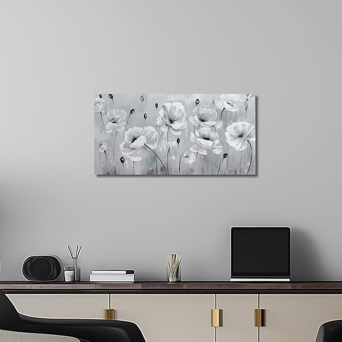 Belmrxne Flower Wall Decor Grey Wall Art Modern Canvas Painting Funny Artwork for Living Room Bedroom Dining Room Bathroom Kitchen Office 12x24 Inches