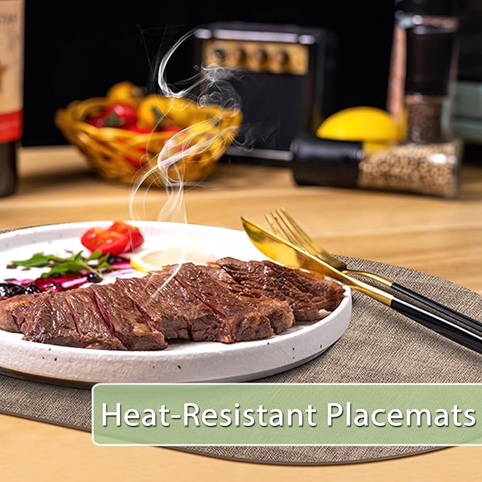 Placemats Set of 12 Washable, Heat Resistant Table Placemats Wipeable Faux Leather Oval Place Mats Non Slip, Waterproof Oval Table Mats for Indoor Outdoor, Apricot
