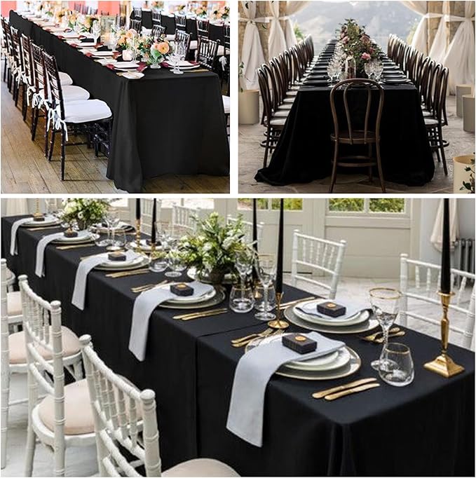 8 Pack Black Tablecloth 60 x 102 Inch Polyester Table Cloth for 6 Foot Rectangle Tables, Wrinkle Resistant Washable Decorative Fabric Table Covers for Wedding Party Banquet Buffet and Camping