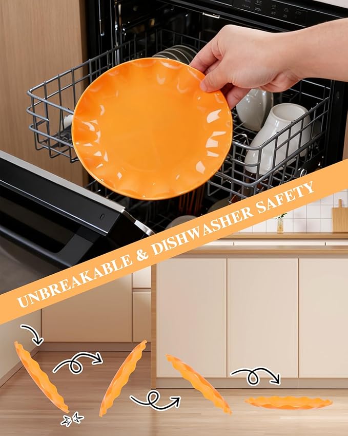 LIYH 24 Pcs Orange Plastic Plates Reusable Orange Plates Scalloped Plastic Plate for Holiday Party Dishwasher Safe Sturdy Reusable (12 Guests) Suitable for Holiday Gatherings