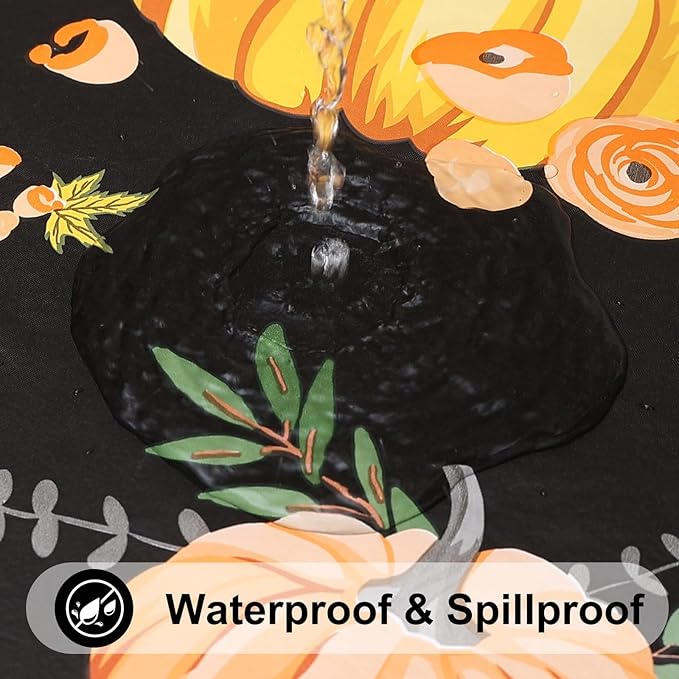 Smiry Plastic Thanksgiving Tablecloth, Pumpkin Waterproof Elastic Fitted Table Covers for 8 Foot Tables, Wipeable Flannel Backed Vinyl Tablecloths for Autumn Harvest, Parties (Black, 30x96 Inches)