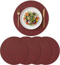 Artoid Mode Red Faux Leather Placemats Set of 4, 15 Inch Waterproof Wipeable Heat Resistant Vinyl Place Mats, Reversible Table Mats for Christmas Kitchen Dining Decor