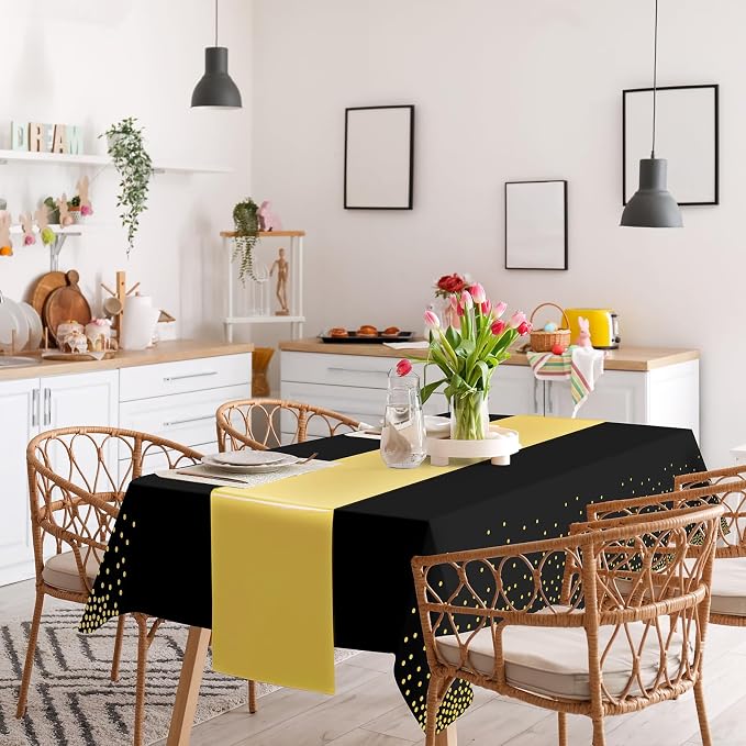 12 Pack Black and Gold Tablecloth and Table Runner Set Party Decorations - Image 4