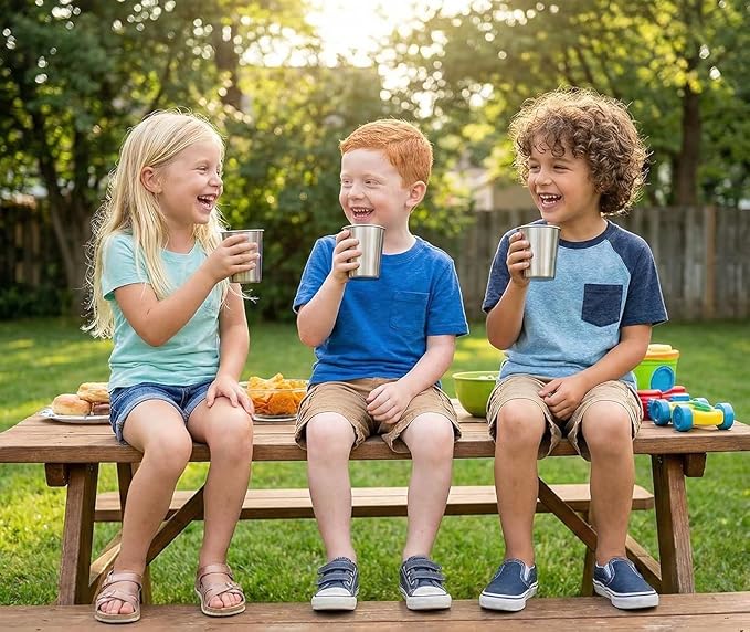 CHILLOUT LIFE Stainless Steel Kids Cups 8 oz - Stainless Steel Small Children Cups for Home & Outdoor Activities, BPA Free Unbreakable Premium Stackable Metal Drinking Glasses (8-Pack)