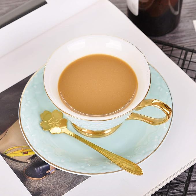 VanEnjoy Blue Vintage 8 Ounces Porcelain Coffee Cup, Tea Cup and Saucer Set and - Image 4