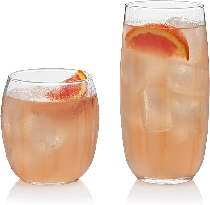 Libbey Samba Rocks and Tumbler Glass Cups Set of 16, All Purpose Everyday by Libbey