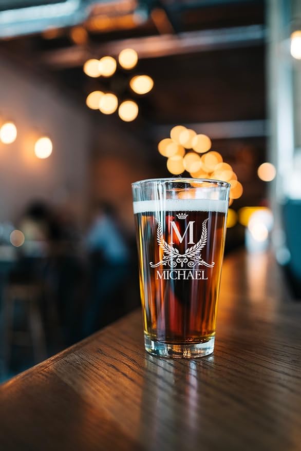 Personalized 16oz Beer Glass, Engraved Monogram Pint Glass, Birthday, Chrismas Gifts for Him, Groomsmen Gift Idea, Groomsman Beer Mug, Best Man Gift
