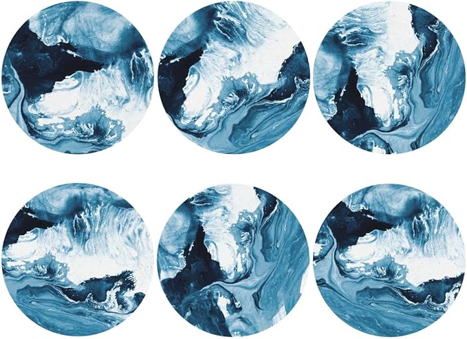 Blue Ocean Marble Coasters Set of 6 Coasters by Unknown