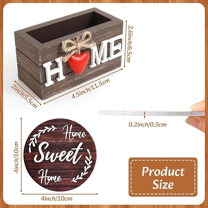 House Warming Gifts for New Home Farmhouse Coaster for Drinks Wood Coasters Set of 6 Personalized Christmas Coasters with Holder Valentines Day Gifts Heart Coaster for Home Decor (Classic Farmhouse)