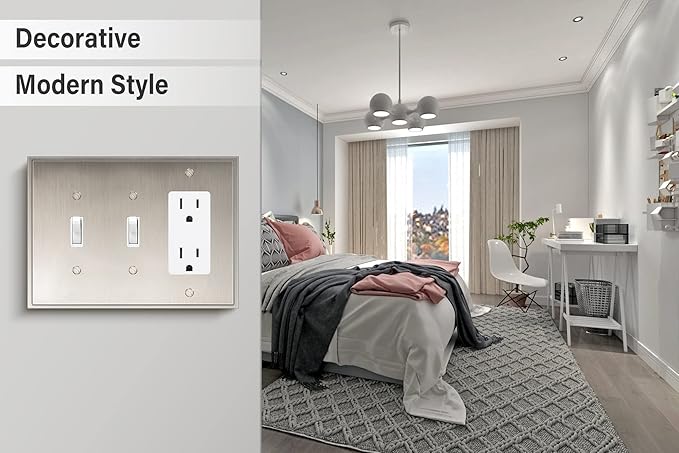 Henne Bery Soft Modern Decorative Wall Plate Switch Plate Outlet Cover (Double Toggle/Single Decorator, Satin Nickel)