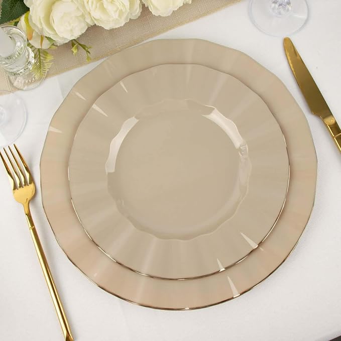 Efavormart 9" Salad Plates – Set of 10 Plastic Taupe Round Disposable Plates - Image 6