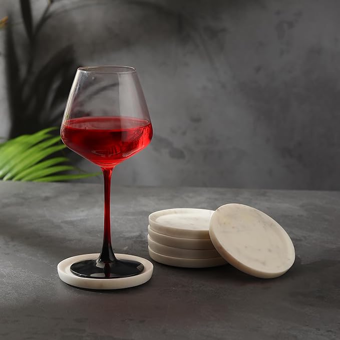 Marble Coasters Set of 6 with Raised Edges | 4 inch Dia | 100% Real Marble Drink Coasters | Modern Home Decor |