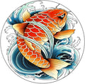 Small Round Tablecloth, Koi Fish Washable Polyester Table Cloth for, Tattoo Style Japanese Wave, Fit Round Tables 44inch Diameter, for Wedding Party Dining Banquet Use, Multicolor