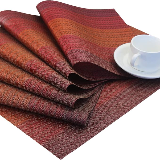 PIGCHCY Placemat,Washable Woven Non-Slip Insulation Durable Placemat Vinyl Table Mat Set of 4 (Scarlet Red)