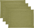 Solino Home Linen Placemats Set of 4 - Classic Hemstitch Avocado Green Placemats 14 x 19 Inch - 100% Pure Linen Table Mats for Winter, Spring, Easter, St Patricks Day