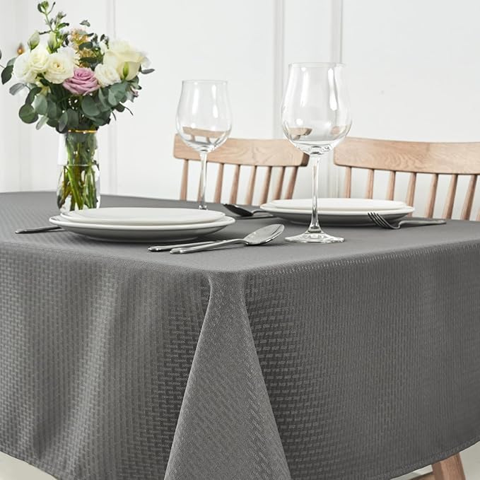 maxmill Weaved Texture Tablecloth Water Resistance Antiwrinkle Spillproof Soft Washable Table Cloth for Dining Room, Buffet Banquet Parties Holiday Dinner, Rectangular 60 x 108 Inch, Charcoal Gray