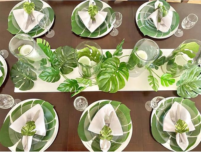 wonlex Monstera Napkin Rings Set of 8, Handmade Palm Tree Napkin Ring, Large - Image 6