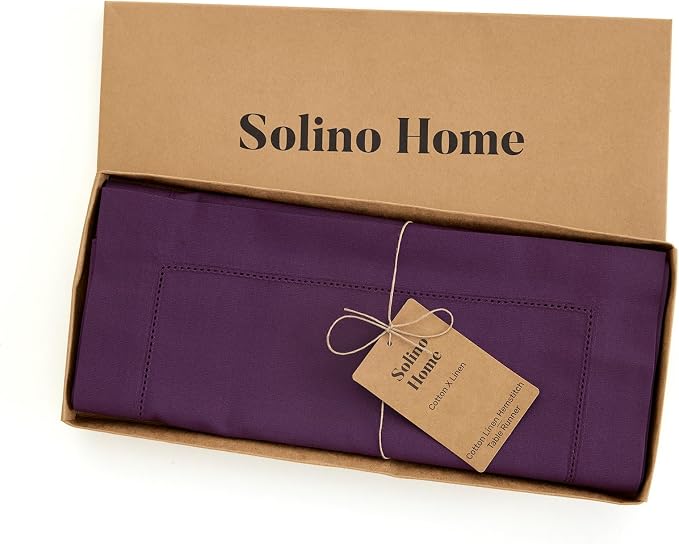 Solino Home Cotton Linen Dining Table Runner Purple Hemstitch, 14 x 90 in | - Image 4